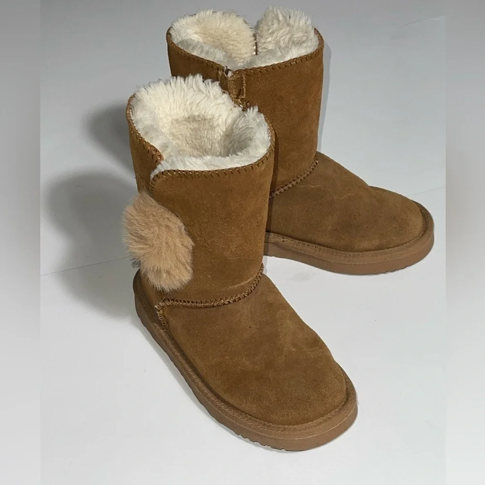 DREAM PAIRS Girls Boots Winter Snow Suede Mid Calf Boots Faux Fur Lined Fuzzy 12